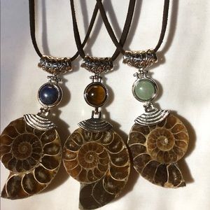 Genuine Ammonite Nautilus shell & gemstone pendant necklaces